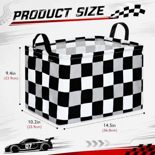 Image of checkered Rectangle Kids Toys Gift Shelf Nursery Storage Basket Laundry Hamper Box and Bins for Boys Home Decor Clothes with Handles