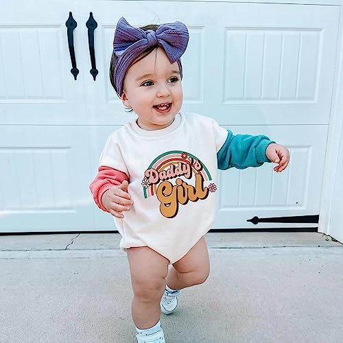 MoZiKQin Baby Girl Bubble Romper Newborn Daddys Girl Block Short Sleeve Onesie Jumpsuit Fathers Day Outfit Cute Clothes3