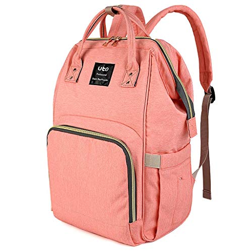 UTO INFANTILE Sac à Dos Multi-Fonction Grand Capacité en Tissu Oxford Imperméable Maman Sacs pour Soins Bébé Voyage Vie Quotidienne Rose