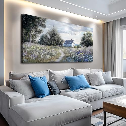 KELIYUAN Large Wall Decor Canvas Painting Wall Art For Bedroom Living Room Decoration Retro Pastoral Flower Sea Landscape Painting Art Print Picture Room For Farmhouse Room Home Decor 30x60 In