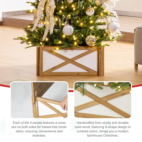 Collier de sapin de Noël en bois Glitzhome cache-pied blanc 62cm