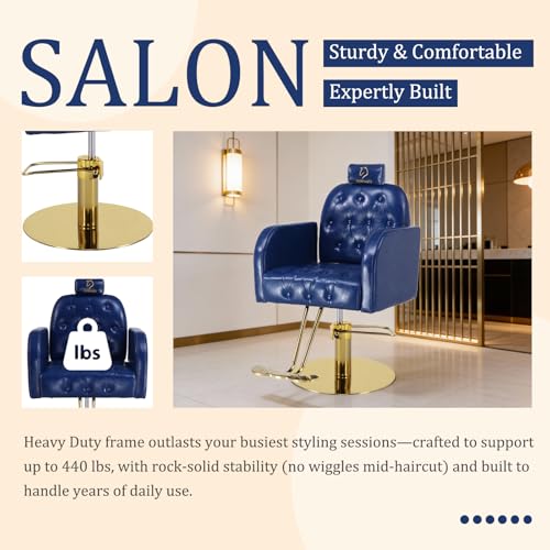 Image of Vintage Barber Chair,360 Swivel Salon Chair with Reclining,Adjustable Height,Professional Stylist Chair with Heavy-Duty Hydraulic Pump,Spa Equipment for Barbershop,Beauty,Home (Glossy Blue)