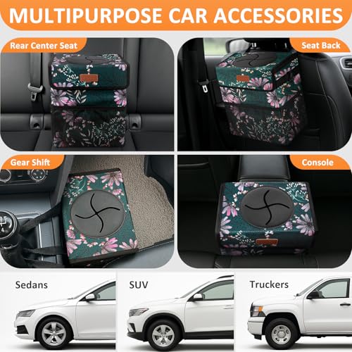 Image of Vankor Car Trash Can for Car Cute, Bag Bin Hanging Waterproof Automotive Garbage Cans Leak Proof Vehicle Trash Can Navy Floral