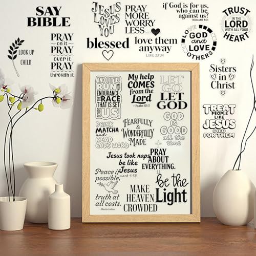 Image of 50PCS Christian Inspirational Quote Stickers, Black White Bible Verse Decals, Clear Waterproof Scrapbook Journal Stickers for Laptop Water Bottle Planner Faith Gifts