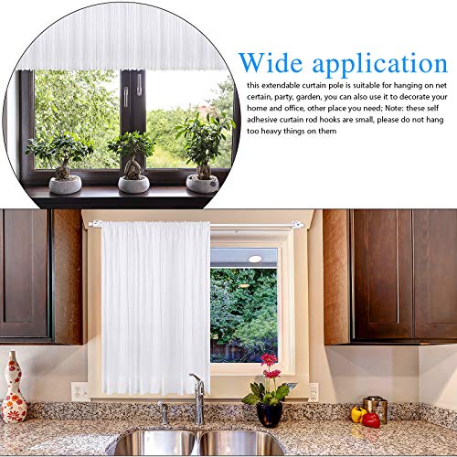2 Pezzi Asta di Tensione Regolabile Asta per Tende a Molla Allungabile con 4 Gancio Autoadesivo per Armadio Guardaroba Libreria Piccola Finestra Bianco, Lunghezza da 15,7 a 27,5 Pollici - Image 7