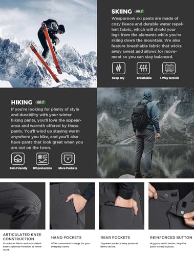 Wespornow Skihose Herren Thermohose Softshellhose: Wasserdicht Winterhose Gefüttert Schneehose mit Fleece-Futter für Ski & Snowboard (Grau, L)