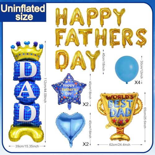 Image of 21pcs Father Day Balloons Set, Dad Standing Aluminum Balloon Happy Father Day Foil Balloon Set, Blue Best Dad Day Birthday Party Decoration Balloons