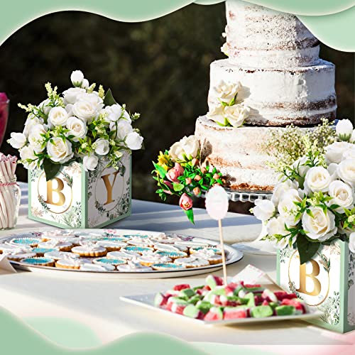 Image of Bucherry 6 Pcs Baby Shower Centerpieces with Letters, 7 inch Baby Blocks Flower Boxes for Table Decorations, Gender Reveal Party Supplies & Photo Props(Green,Sage Green Leaf)
