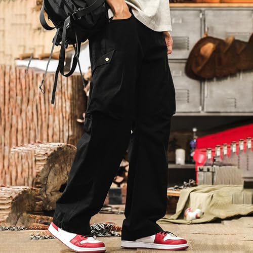 XYXIONGMAO Men's Loose Techwear Pleated Overalls Black Joggers Hip Hop Casual Sweatpants Streetwear Multi-Pocket Cargo Pants4