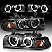 AmeriLite for 1992-1998 BMW 3 Series E36 Sedan 1pc LED Halo Black Projector Replacement Bulb Socket Headlights Set - Passenger and Driver Side