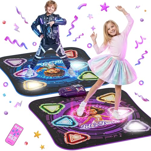 2-Giocatori Tappeto da Ballo per Bambini 3-12 Anni, Giochi Tappetino da Ballo con 12 Pulsanti Illuminati con Musicali con Bluetooth, Regalo Compleanno o Natale per bambina 5 6 7 8 9 10 11 12 Anni