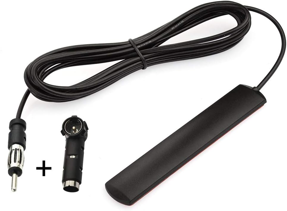 Eightwood Car Stereo FM Radio Antenna, Hidden Windshield Antenna, DIN Plug Adhesive Patch Antennae + DIN Female to ISO Adapter for Vehicle Car Truck Stereo Receiver Head Unit FM HD Radio
