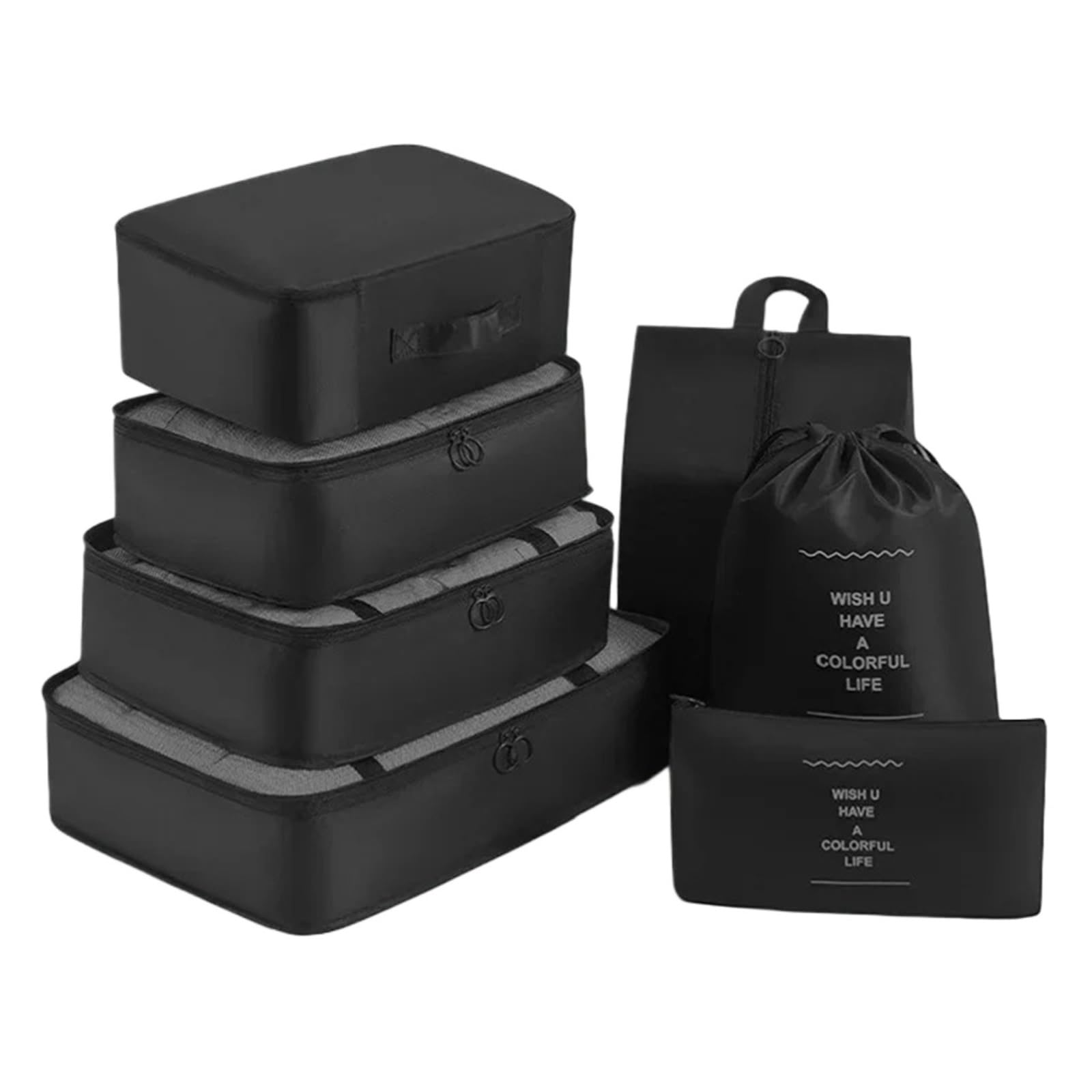 Seven-piece Travel Storage Bag Thickened Suitcase Clothing Classification for Suitcases(Black)