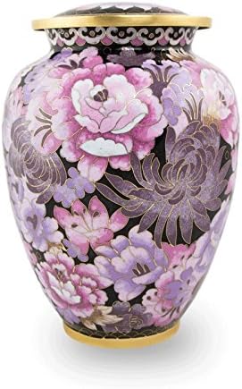 Cloisonne Floral Bronze Adult Memorial Urn - Extra Large - Holds Up to 210 Cubic Inches of Ashes - Cloisonne Pink Blush Floral Cremation Urn for Ashes