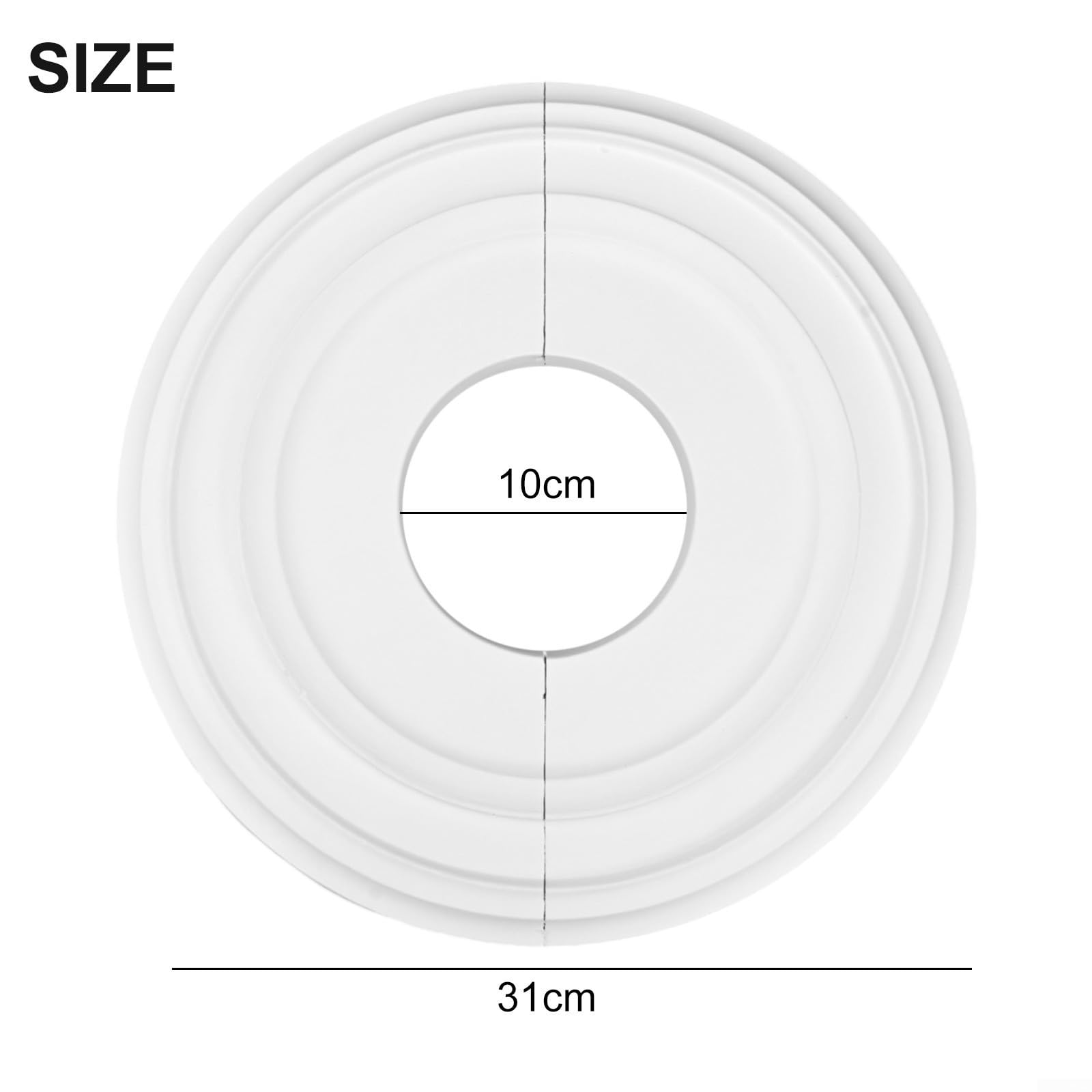 Medaglione rotondo da soffitto bianco diametro esterno 30,5 cm, rosone da soffitto in PU modellato diviso per lampade e ventilatori, piastra di copertura decorativa ai fori