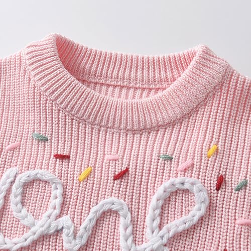 Girl's Crewneck Pullover Knitted Sweaters Fall Winter Clothes Long Sleeve Cute Preppy Embroidery Party Tops 1-8Y4