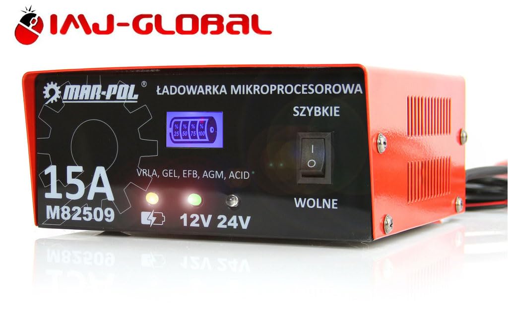 Caricabatterie Intelligente a Microprocessore per Auto Moto | 230V / 50 Hz | 15 A | Batterie Supportate VRLA, WET, GEL, EFB, AGM con Rilevamento Automatico | Sistema PWM | 8 Fasi di Carica