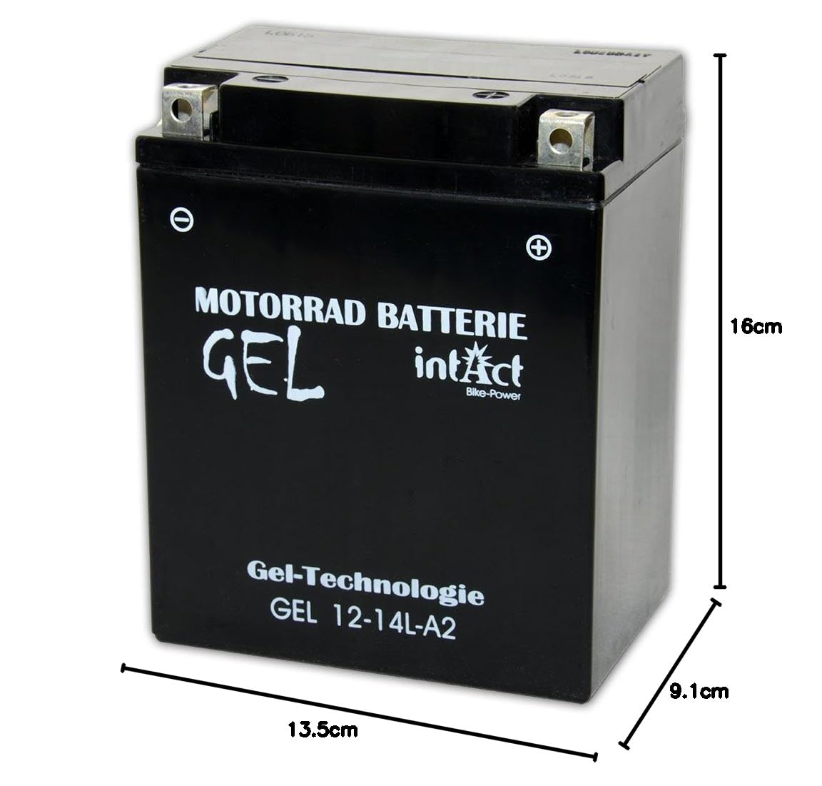 intAct - BATTERIA GEL PER MOTOCICLI Bike-Power GEL12-14L-A2. Sostituisce YB14L-A2, YB14L-B2, YTX14AHL-BS. Batteria per moto 12V 14Ah 250A. Dimensioni: 135x91x160 mm.