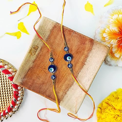 Image of Shubhanjali Crystal Beads Rakhi for Brother | Handmade Healing Crystal Stone Designer Rakhi for Bhaiya | Raksha Bandhan Gift Set with Roli Chawal, Kumkum, Greeting Card & Potli
