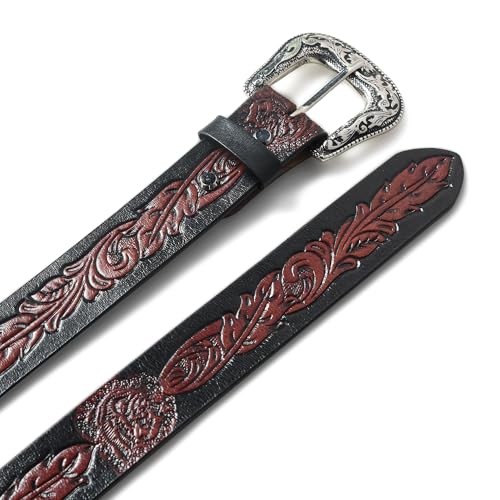 Image of Handcrafted Engraved Design Leather Belt with Embossed Buckle by N Z Overseas