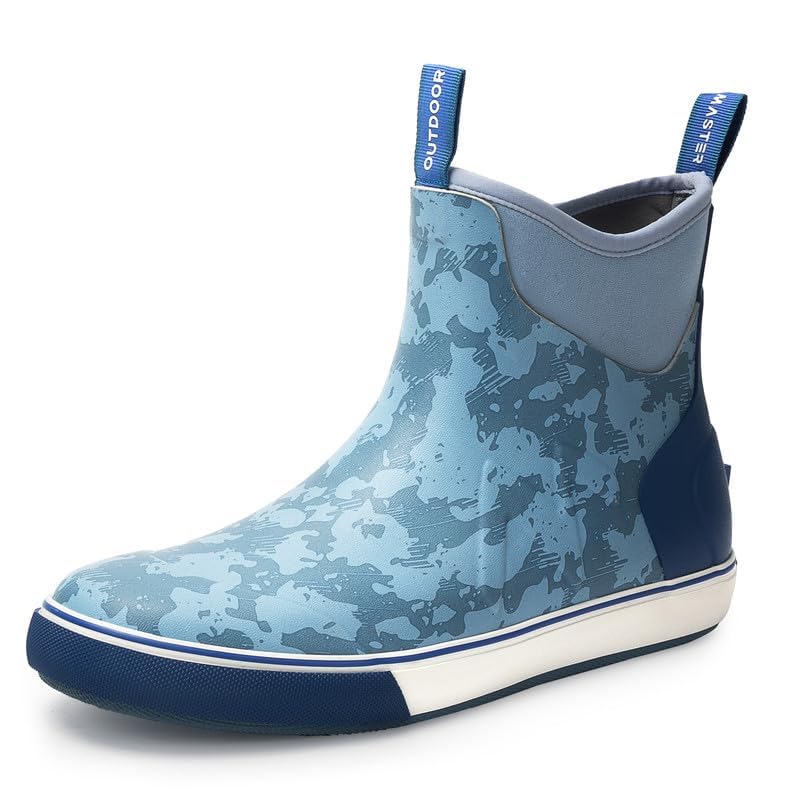 Image of OutdoorMaster Men's Deck Boots, Waterproof Anti-Slip Rubber Rain Boots, Breathable Saltwater Deck Shoes For Fishing Boating Camping Sailing