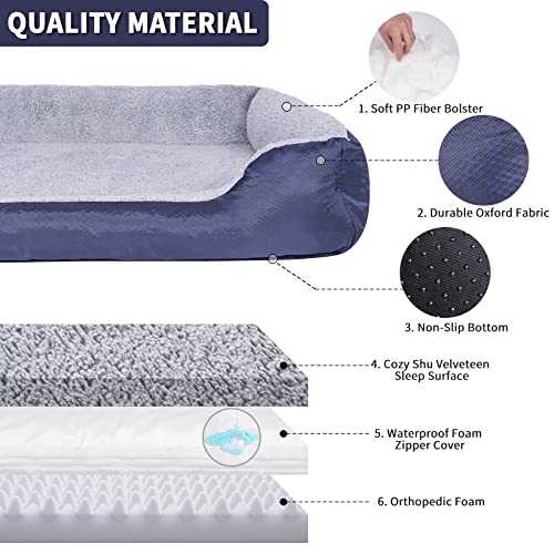 Xuemi Orthopedic Dog Beds For Medium Dogs, Rectangle Dog Sofa Beds With Washable Cover, Soft Memory Foam Pet Bed For Small Dog With Non-Slip Bottom Navy Blue #TOP2