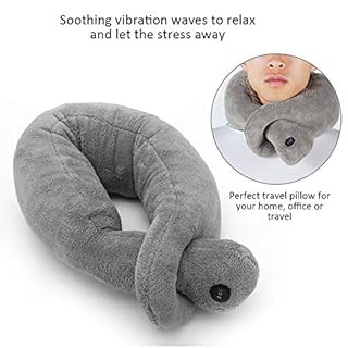 Nikou Vibrating Neck Pillow Wrap - Cordless Massaging Cushion to Relax Muscle and Relieve Stress for Office Sofa Air Plane Grey