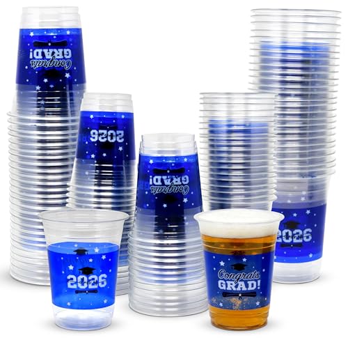 Gift Boutique Class of 2026 Graduation Plastic Cups 100 Pack Blue 16 oz Disposable Drink Cups for Grad Party Supplies Beverages Events Celebration Tableware Decorations