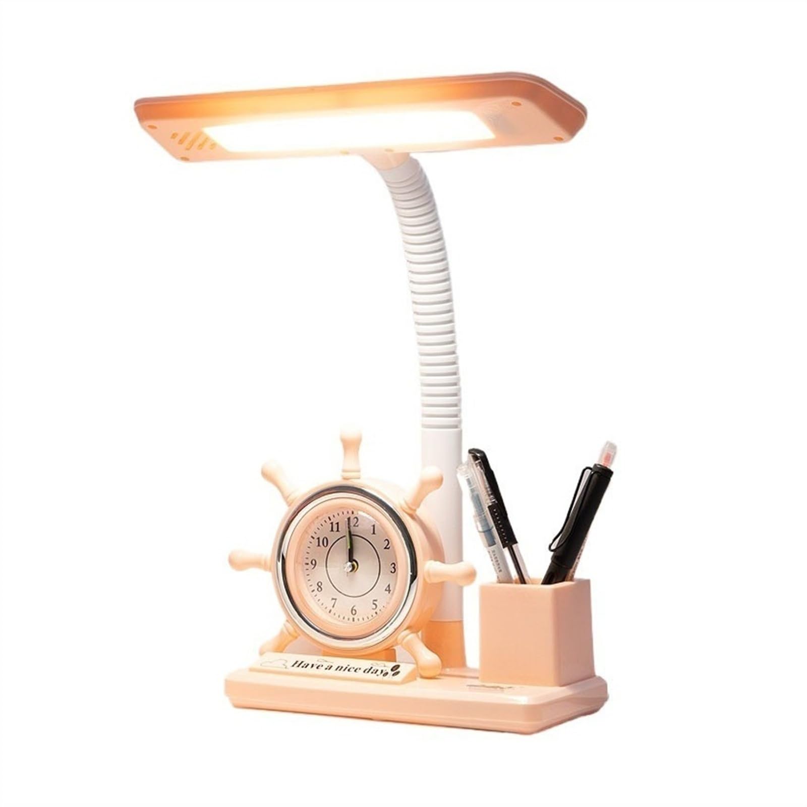 Lampka nocna Lampka biurkowa Lampa biurkowa do ochrony oczu, wtykowa lampa biurkowa LED, lampa studyjna z małym budzikiem i uchwytem na długopis, 3 tryby oświetlenia, przełącznik przyciskowy Lampa sto
