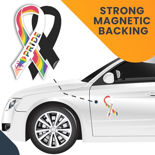 Image of Magnet Me Up LGBTQ Gay Pride Ribbon in Support of LGBTQ Rights Magnet Decal, 3.5x7 Inches, 2 Pack Magnet for Car, Truck, SUV, or Any Other Magnetic Surfaces, Social Movement Gift, Crafted in USA