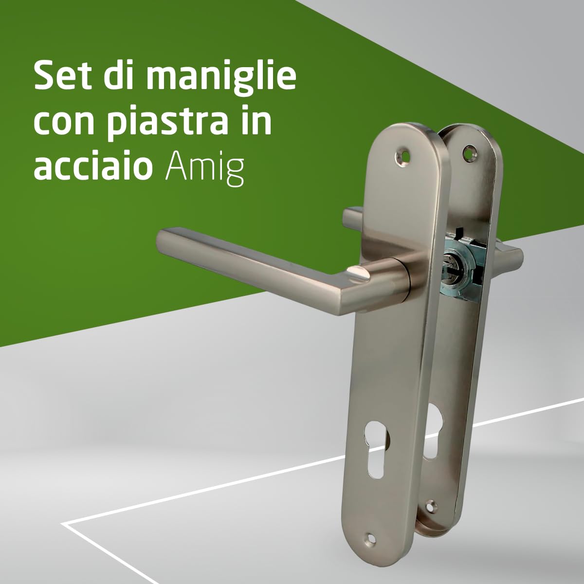 Amig - Maniglia su rosetta Mod. MAI RX - Per porte interne - Quadro 8 mm - Rosetta Ø52 mm in zamak - Alluminio - Finitura nichel spazzolato