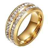 SAINTHERO Men's Women's 8MM Wedding Bands Engagement Ring 18K Gold Plated Channel CZ Promise Rings for Him Size 9
