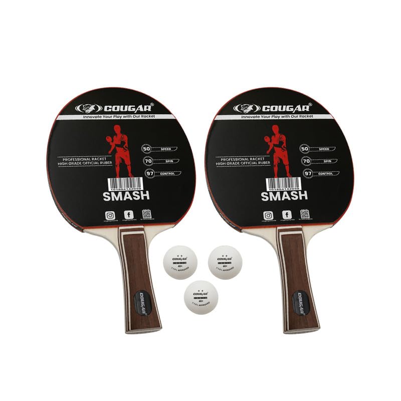 COUGAR Table Tennis Racquet Pair-Smash | 3 Ball | Professional | TTFI Approved Rubber | Multi- Color-picture-30