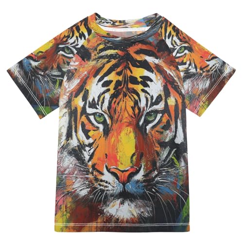 MNSRUU Toddler Boy Rash Guard Short Sleeve Swim Shirt Tiger Print Rashguard 5-6T Beach Shirts Quick Dry,029