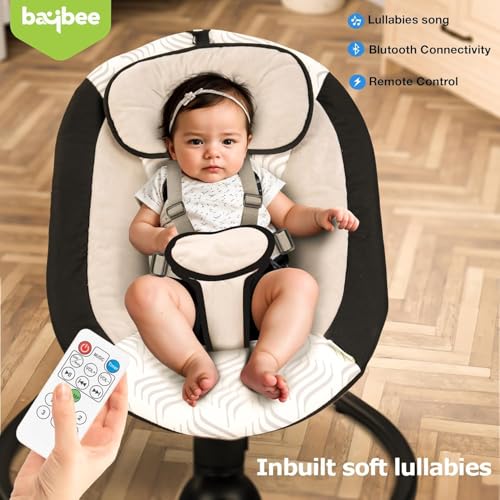 Image of BAYBEE Electric Baby Swing Cradle for New Born Baby | Rocker for Babies with Adjustable Speed & Safety Belt | Automatic Swing Cradle with Mosquito Net, Music & Toys for Infant Boys Girls (Black)