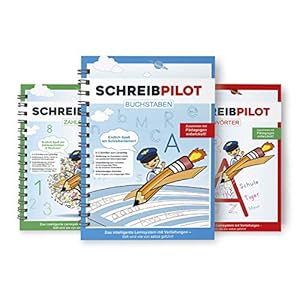 Schreibathlet: 3er Set Schreiblernhefte für ABC-Schützen mit vorgeprägten Buchstaben, Zahlen und Wörtern | Inkl. Bleistifte und Radiergummi [deutsch]