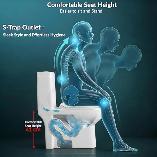 Image of Plantex Platinum Ceramic Commode Toilet /S Trap One Piece Western Toilet /Rim Washdown Flush Commode with Soft Close Toilet Seat Cover (White, Ultra)