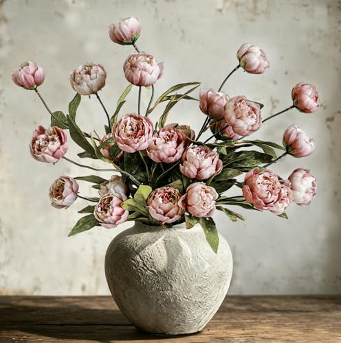 Cherica 6Pcs Viral Peony Artificial Flowers for Vase27in Real Touch Fake Flowers Branches with Flexible Wired Stems for Home Decor DIY Bouquet Centerpieces Wedding Shower Fillers Arrangements Dusty