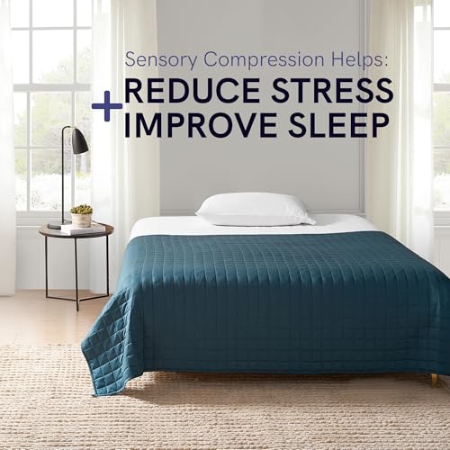 Image of YnM Exclusive Weighted Blanket, Soothing Cotton, Smallest Compartments, Bed Blanket for One Person of 190lbs, Ideal for Queen /King Bed (60x80 Inches, 20 Pounds, Peacock /Grey Reversible)