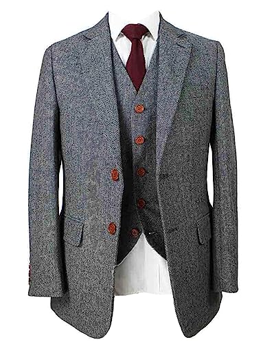 Costume à chevrons pour hommes coupe ajustée anti-pli avec veste gilet pantalon