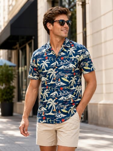 Image of Yoimira Hawaiian Shirts for Men, Print Mens Casual Short Sleeve Button Down Shirts Floral Aloha Beach Shirt
