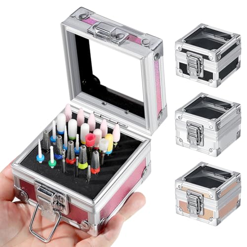 KACHIMOO Nail Drill Bit Holder 25 Holes Nail Art Polishing Grinding Drill Bit Holder Organizer Container Professional Nail Art Tool Pink