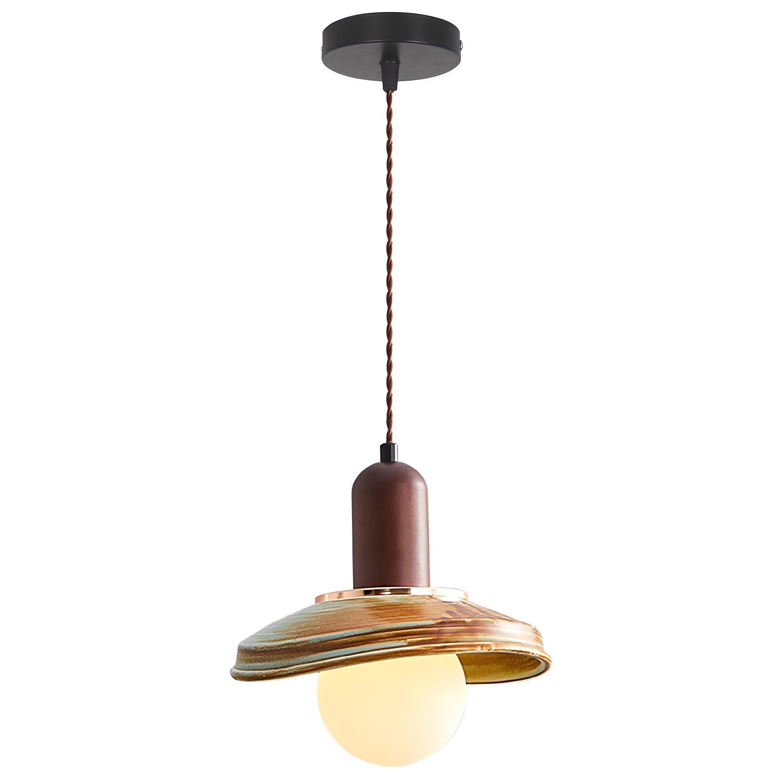YNVIOZM 9.06" Ceramic Pendant Light, Mid-Century Retro Hanging Lamp with 9.06 Inch Distressed Ceramic Shade for Kitchen Island, Farmhouse Hanging Ceiling Lighting Fixture