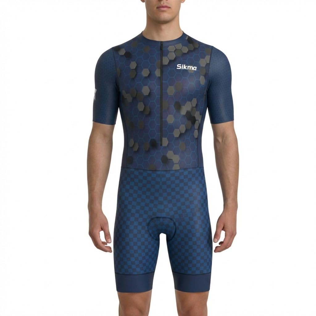 Herren Fahrrad-Skinsuit Gel gepolstert Einteiler Trisuit Bike Top kurzes Sublimiertes Design
