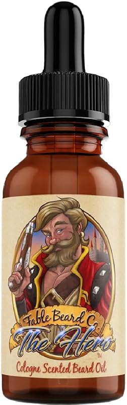 Fable Beard Co. The Hero Óleo para Barba com Jojoba, Argan e Vitamina E, fragrância de tabaco quente, colônia leve e âmbar místico, 30 mL