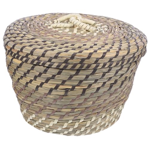 Petite poubelle noire tressée style rustique avec couvercle et corbeille multi-usage