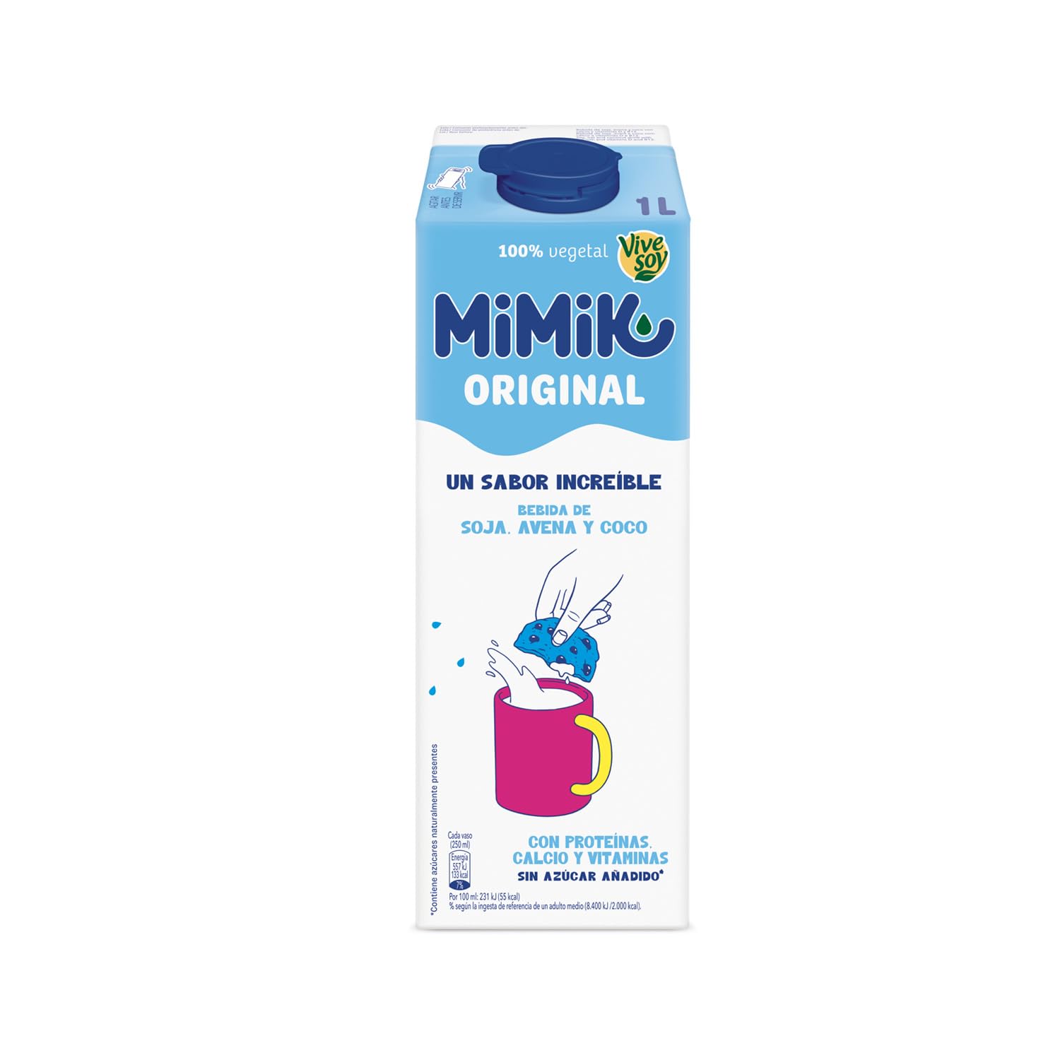Pascual Mimik Original - Bebida 100% vegetal hecha con Soja, Avena y Coco. Sin Azúcar Añadido - Con Proteína, y fuente de vitaminas B12 y D. Pack 6 Briks x 1L