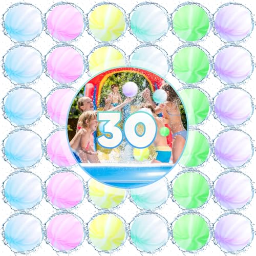 ZZXLOPEZ 30 unidades balões de água reutilizáveis de silicone, bombas de água, balões de água reutilizáveis, balão de água colorido para festa de verão, exteriores, piscina, praia e festas aquáticas
