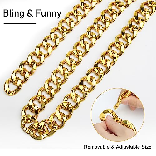 Hip Hop Chunky Gold Chain 2 Pack, 36 Inch Big Plastic Gold Necklace 80s 90s Punk Turnover Necklace Men Costume Accessory for Party Costume Class Bar3