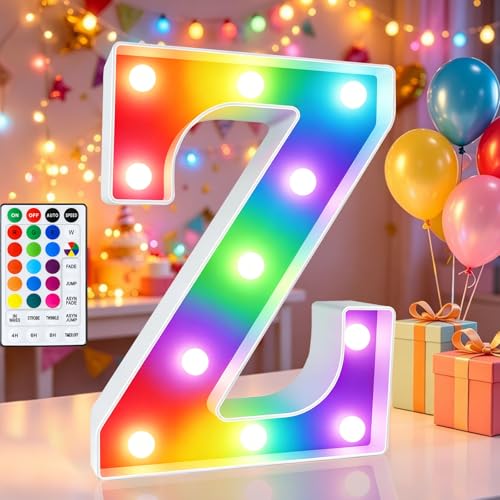 Image of LED Marquee Letter Lights, 18 Colors Changing Light Up Letters with Remote, RGB Alphabet Letters Sign for Girls Boys Gift Birthday Party Night Light Bedroom Wedding Christmas Decor-Colorful Z